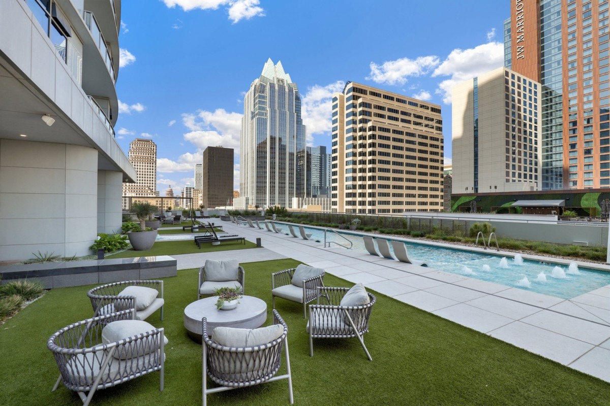 austin apartment complex city views with pool