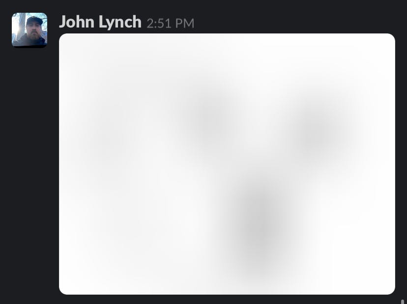 An unintentionally blurry image in Slack.