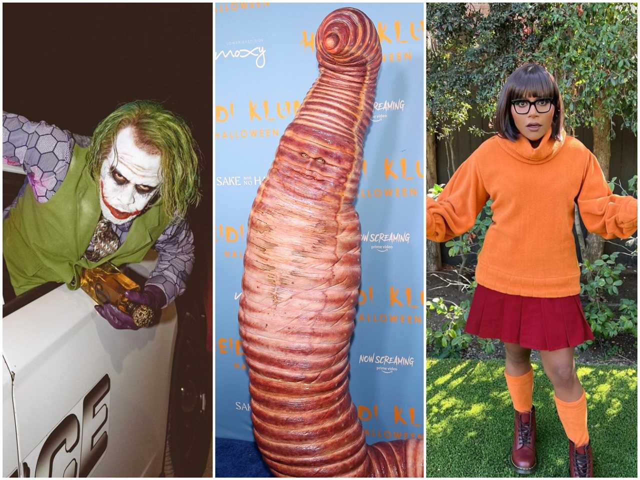 Diddy dressed as the Joker, Heidi Klumd ressed as a giant worm, and Mindy Kaling dressed as Velma from "Scooby Doo" for Halloween 2022