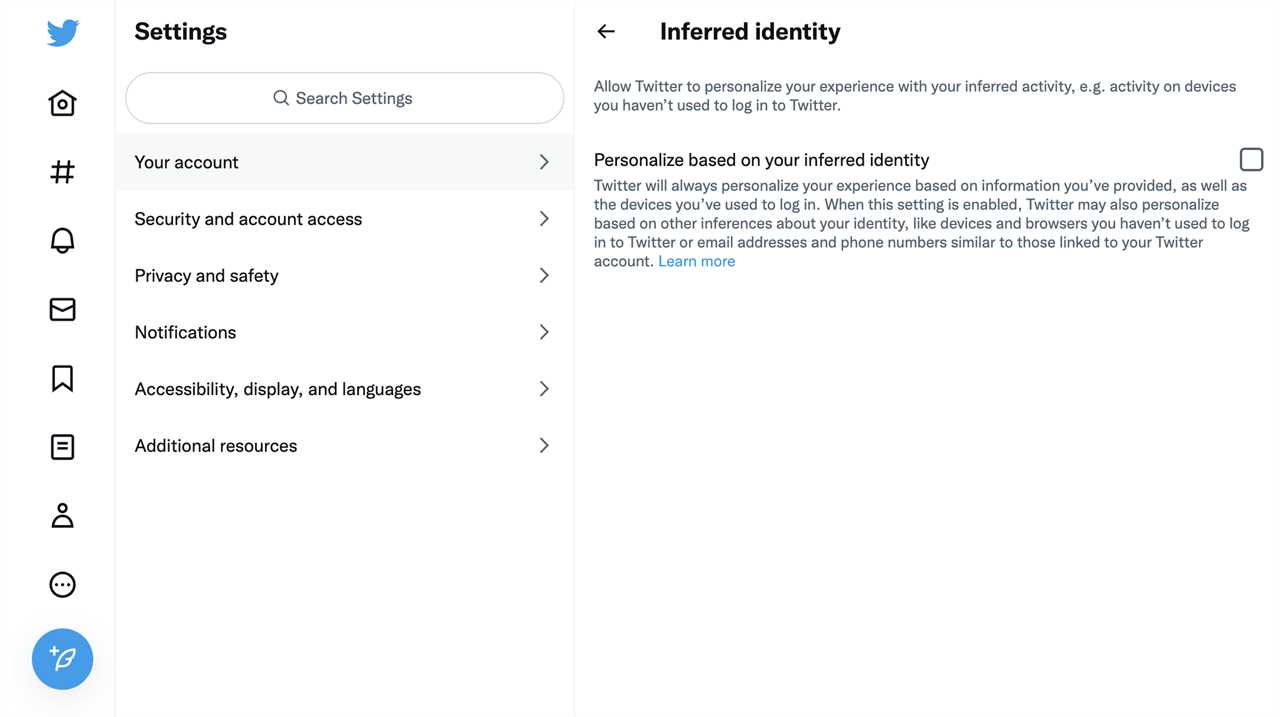 Inferred identity Twitter settings