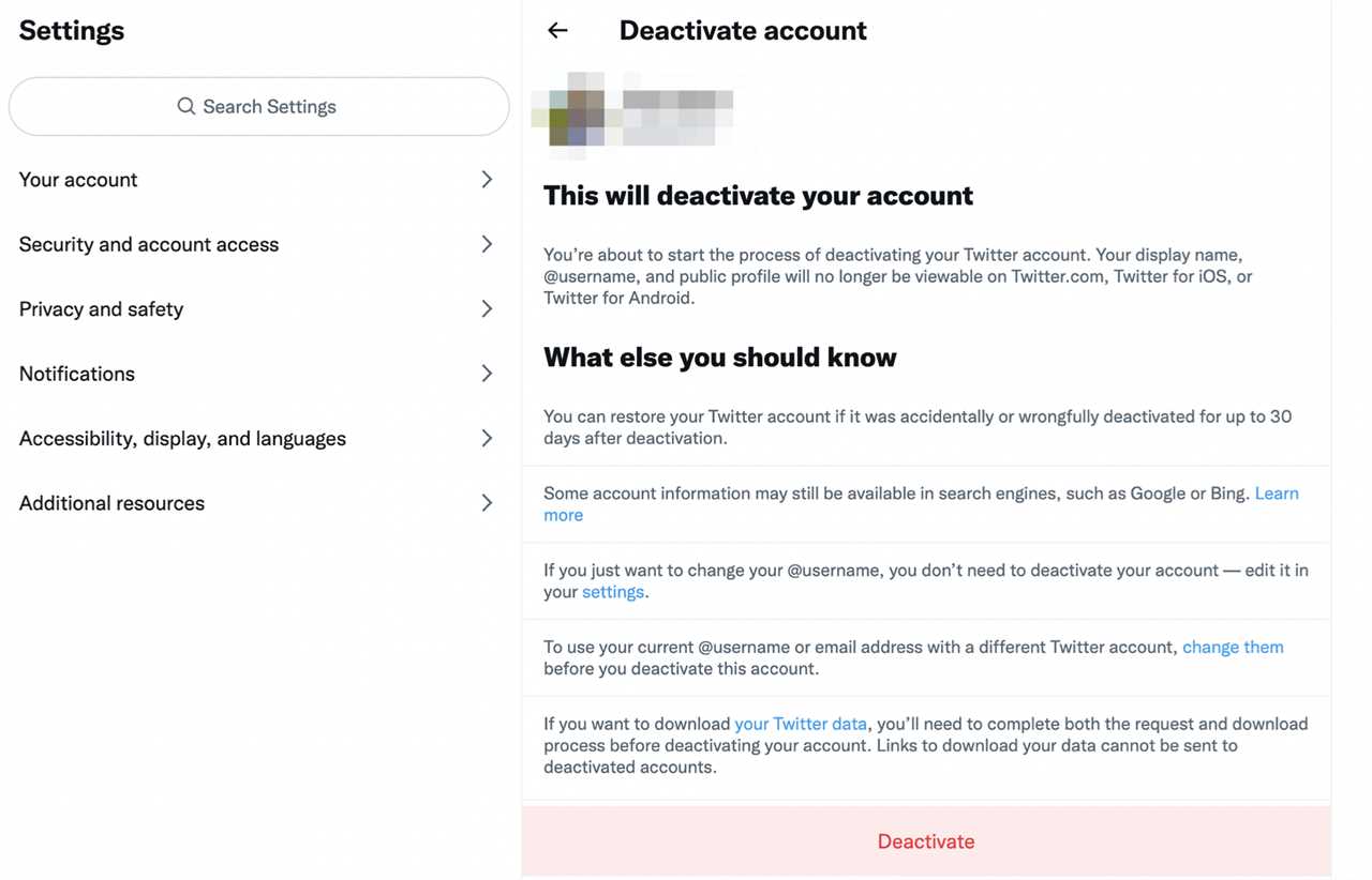 Deactivate your Twitter account