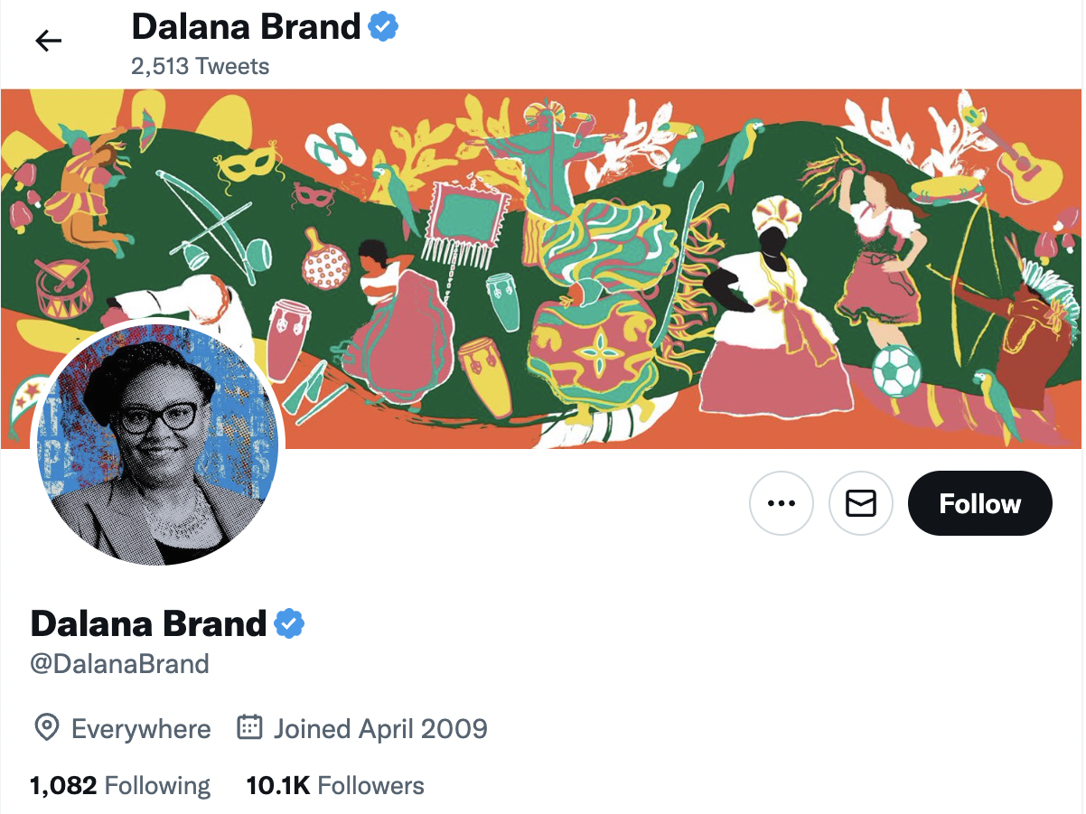 A screengrab of Dalana Brand's Twitter profile.