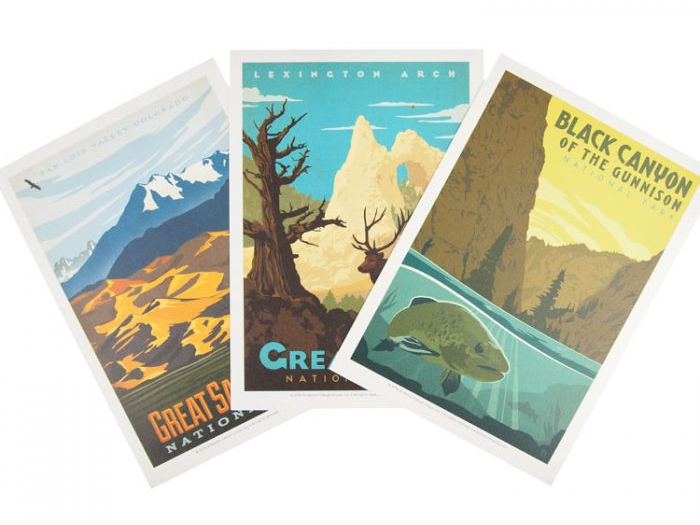 three postcards of national parks