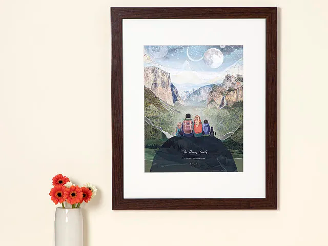 painting of family sitting in a canyon