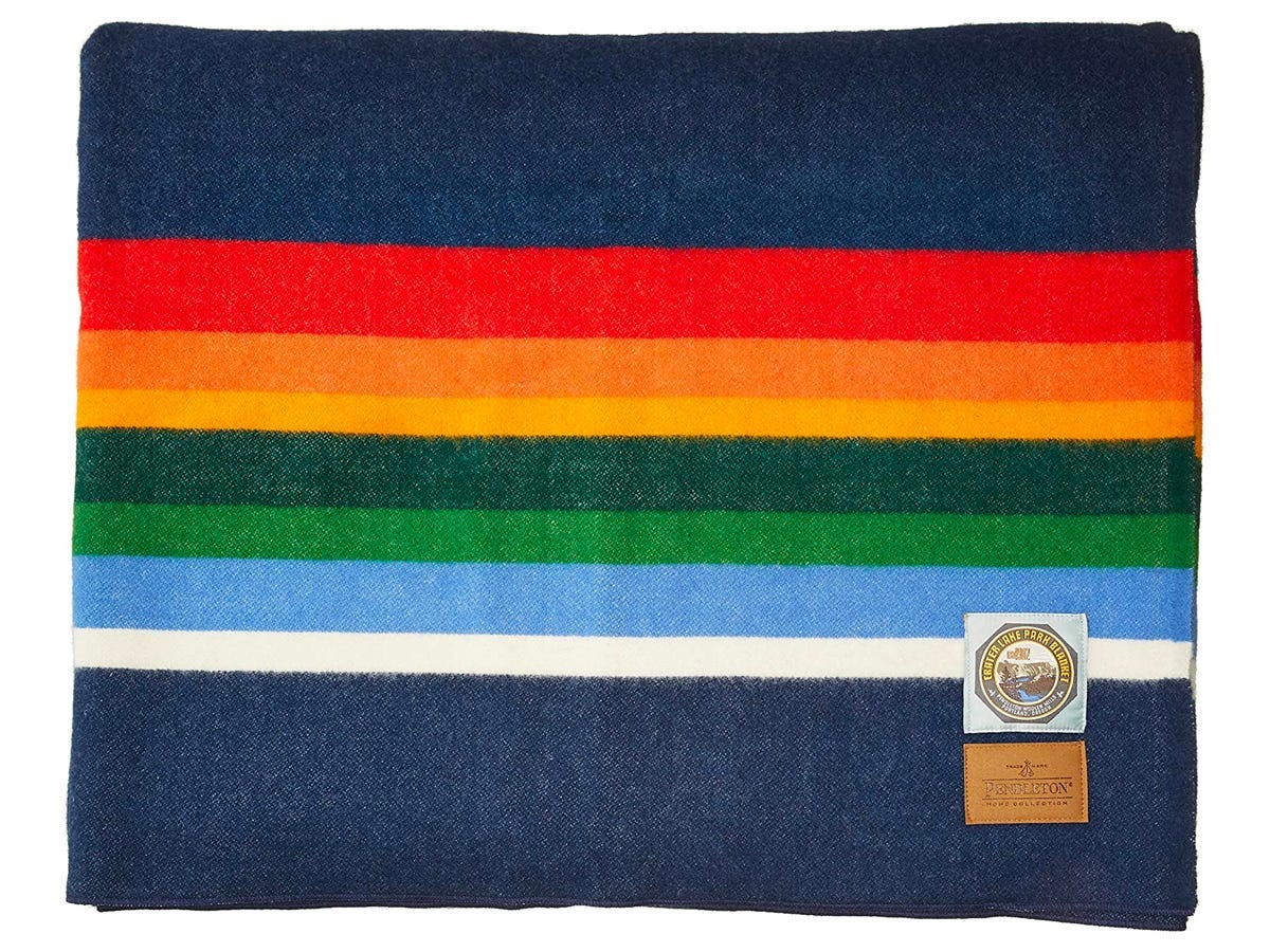 Rainbow striped National Parks Blanket inspired by Crater Lake