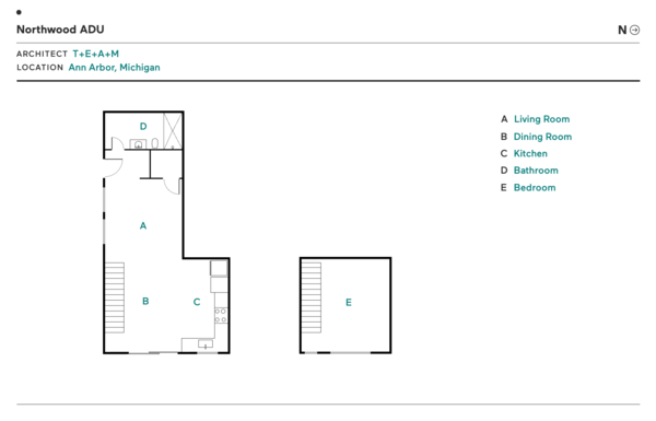 Floor plan of Northwood ADU by T+E+A+M in Ann Arbor, Michigan