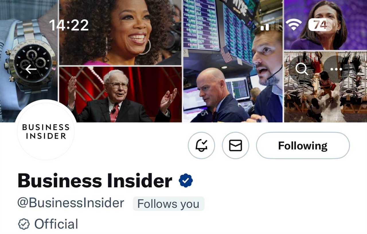 A screengrab showing Business Insider's Twitter page with the "official" tag when it rolled out.