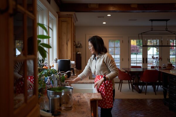 Judy, Bill, Sarah, and Kaitlin Leung refer to their spacious 18th-century farmhouse as 