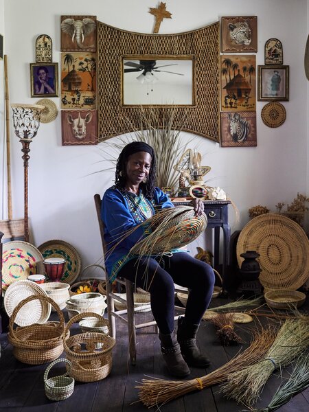 Wigfall often works in the front room of her home, which also serves as a gallery featuring her pieces, those she’s collected from trips to West Africa, and other objects from the Charleston and Mount Pleasant area.