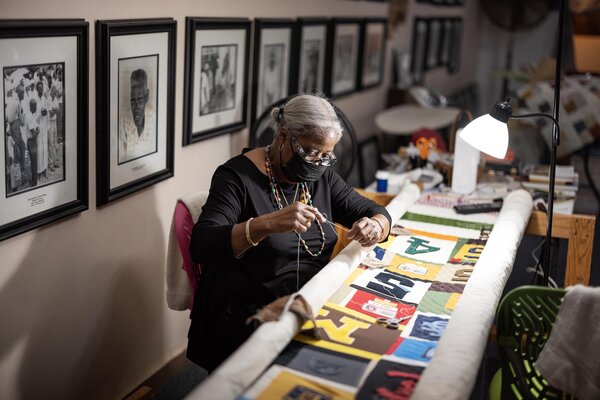 Though most of today’s Gee’s Bend quilters operate out of their homes, some craftspeople, like Mary Ann Pettway, workout of the Gee’s Bend Quilting Collective community center.