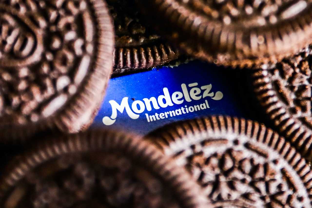 Mondelēz International logo and Oreo cookies are seen in this illustration photo taken in Krakow, Poland on September 25, 2021.