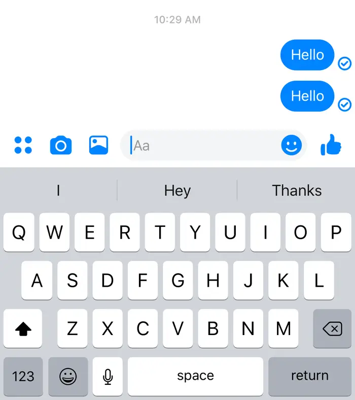 Facebook Messenger white circle with blue check mark icon.