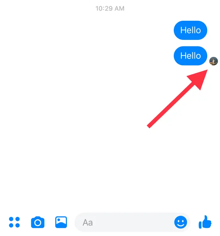 Facebook Messenger with the Facebook profile picture icon showing beside a message.