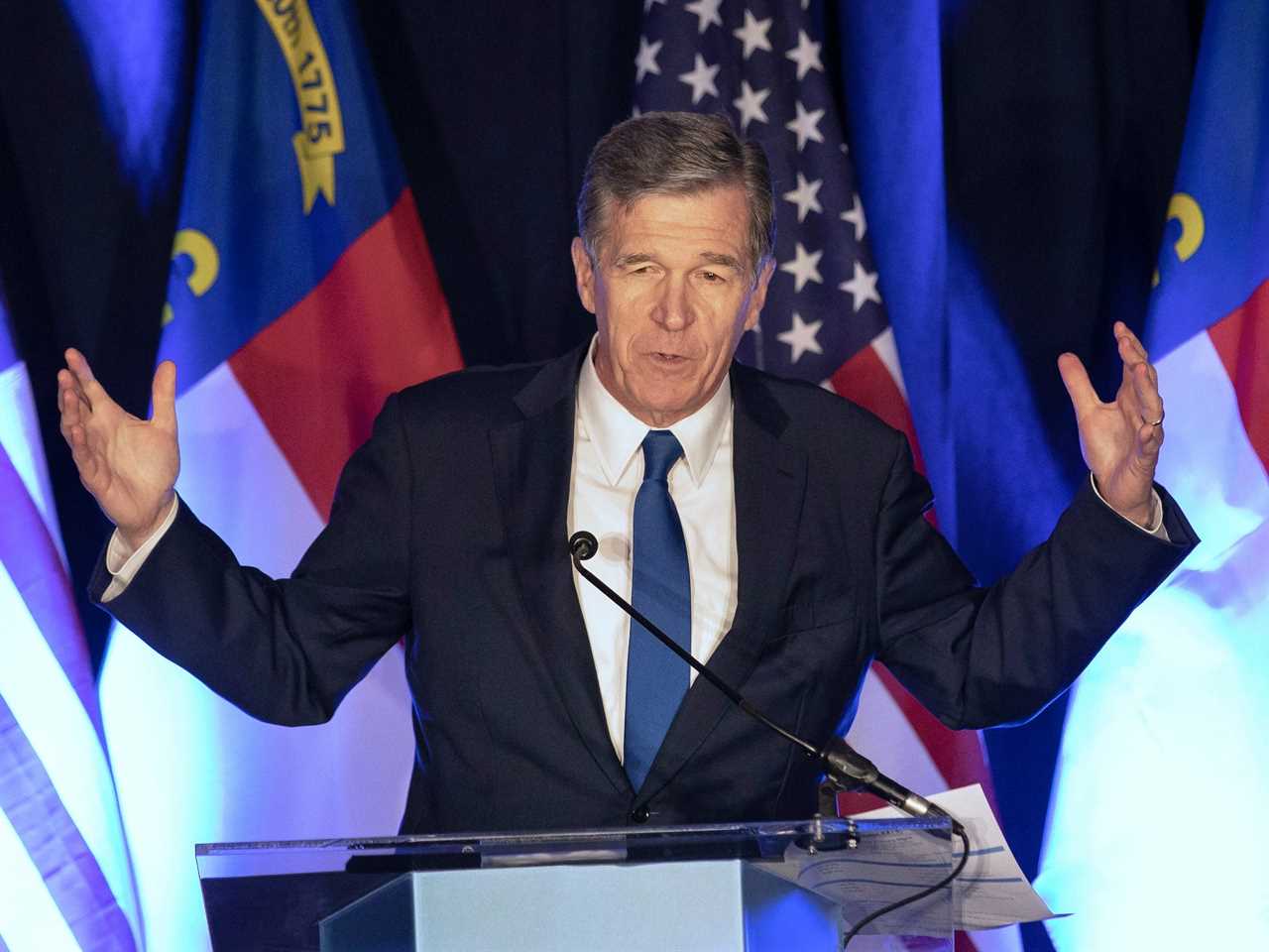 North Carolina Gov. Roy Cooper speaks at a primary election night event hosted by the North Carolina Democratic Party in Raleigh, North Carolina, on May 17, 2022.