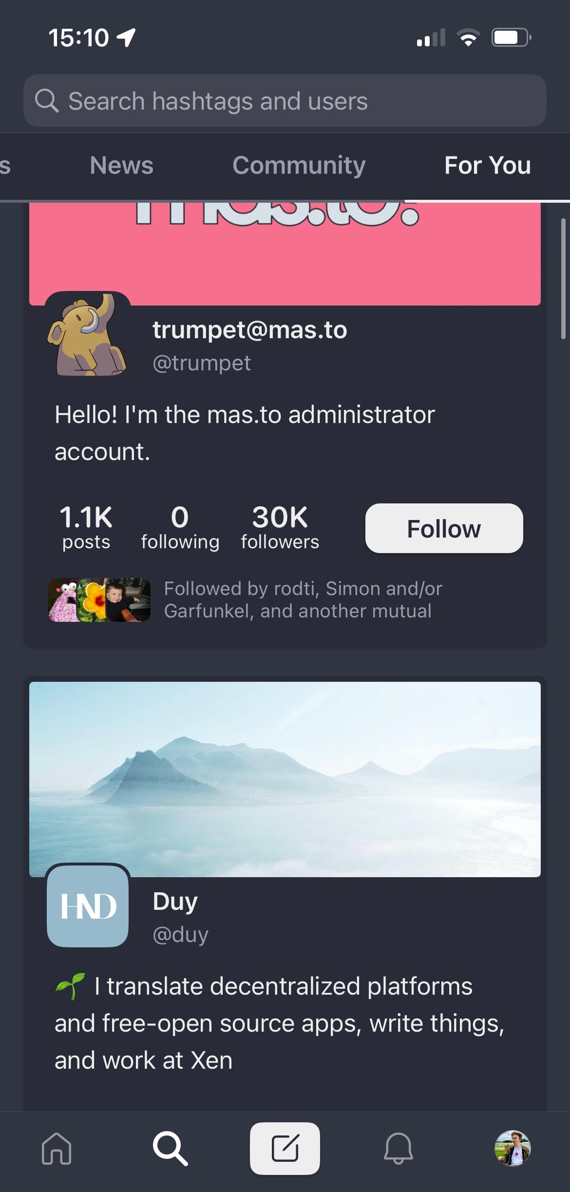 Mastodon For You tab screenshot