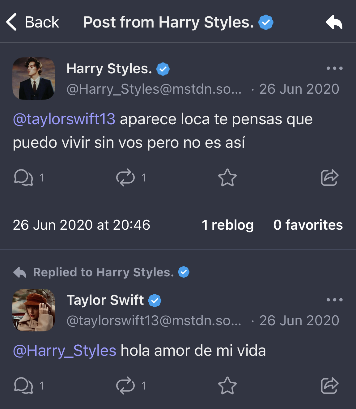 Mastodon fake accounts of Harry Styles and Taylor Swift.