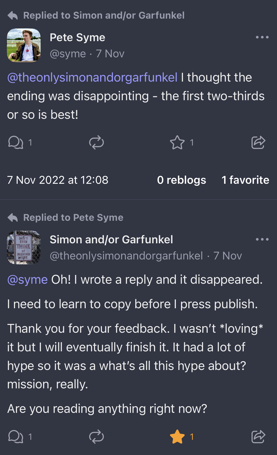 Talking about books on Mastodon screenshot