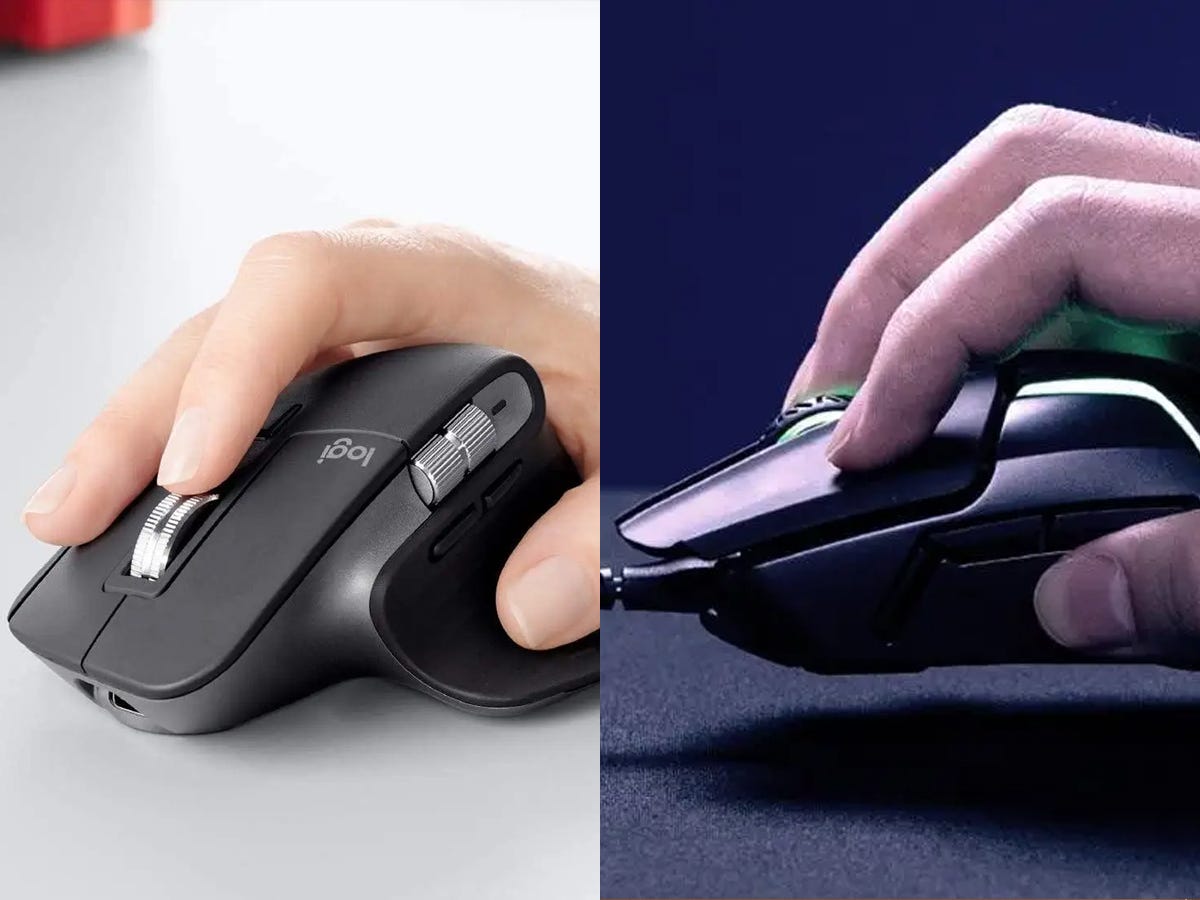 A person using two different computer mice.