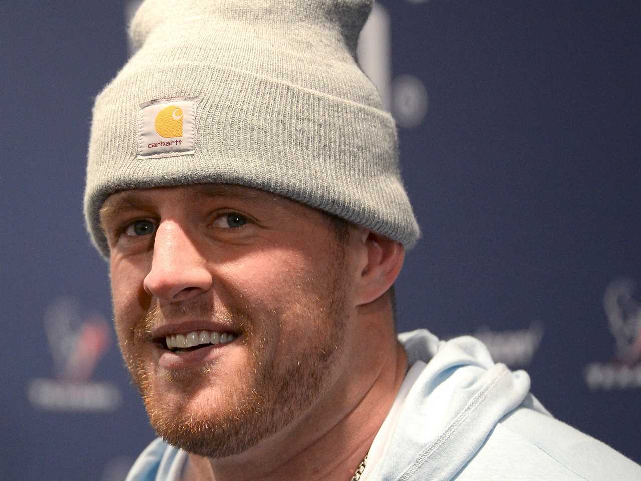 Houston Texans defensive end J.J. Watt wears Carhartt knit cap