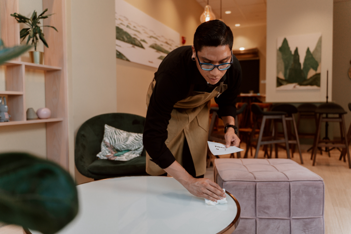 A person cleaning