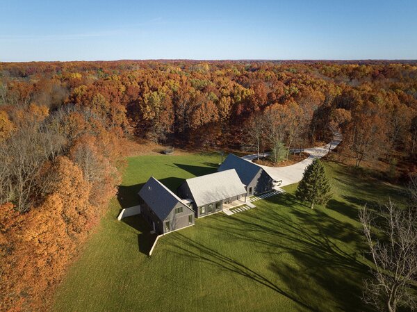 The Three Peaks home in Kalamazoo, Michigan, is comprised of three individual homes connected by glass walkways.