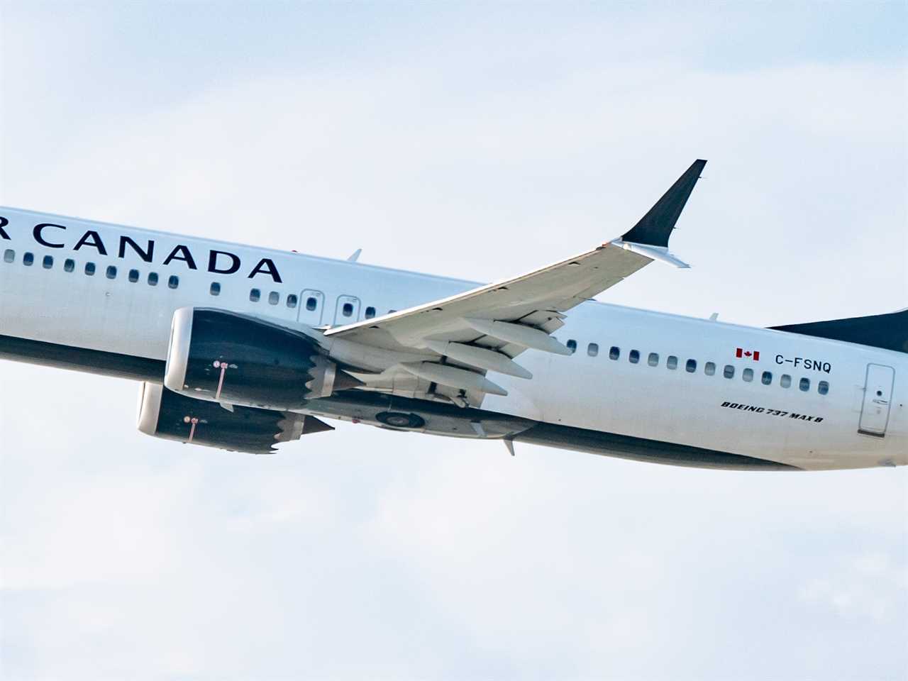 Air Canada Boeing 737 MAX 8 takes off from Los Angeles international Airport on July 30, 2022 in Los Angeles, California.