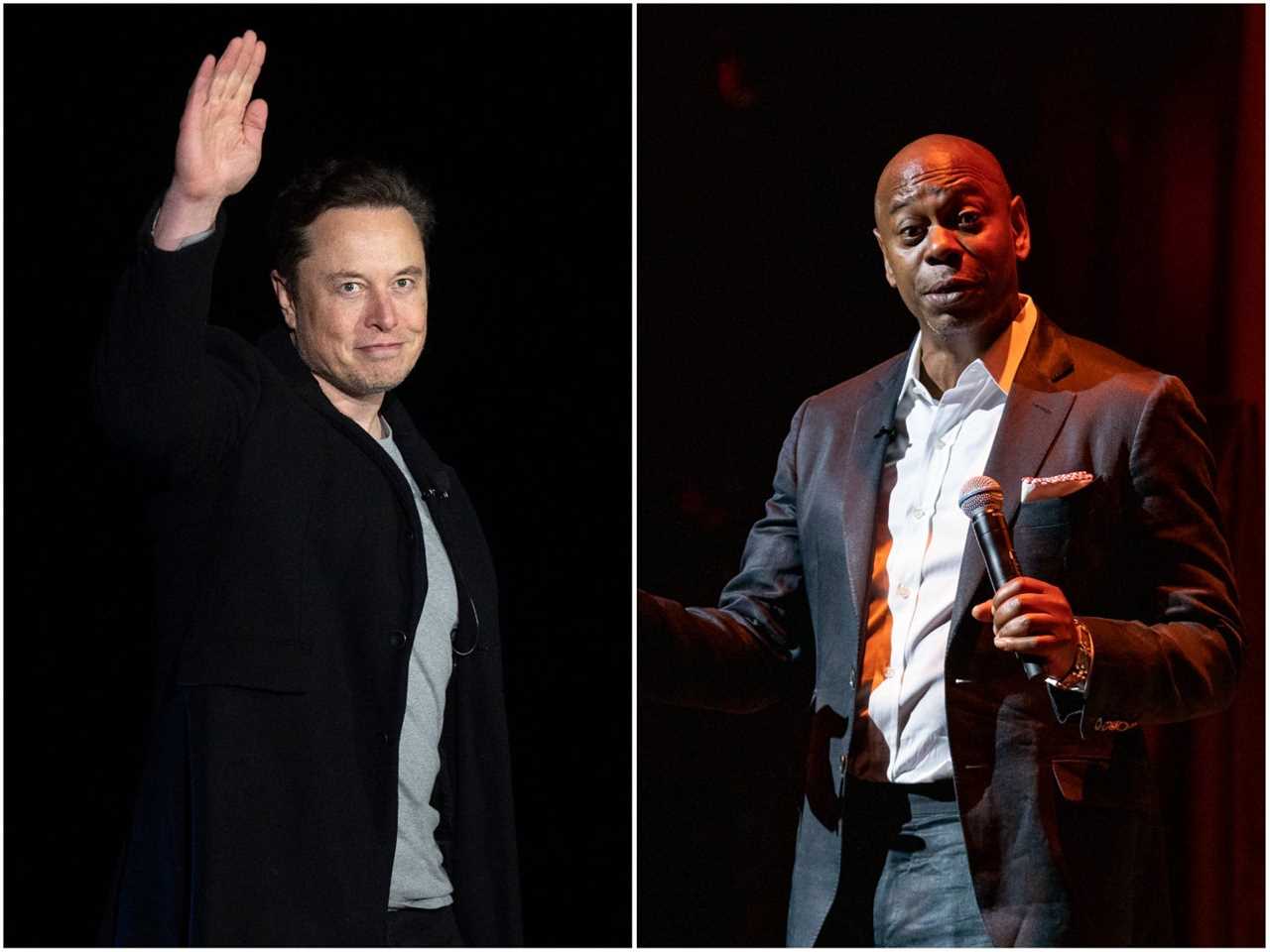 Elon Musk next to a picture of Dave Chappelle