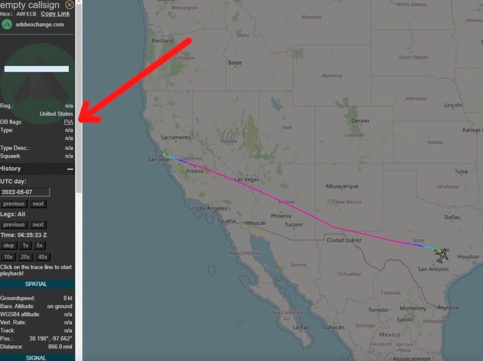 Elon Musk's private jet flight with PIA flag.