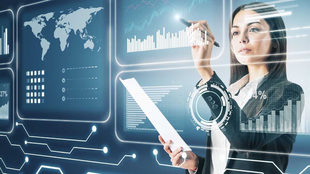 Stock art of a business woman using a digital interface