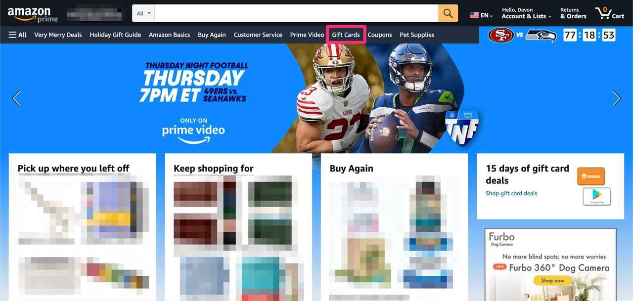 The Amazon home page.