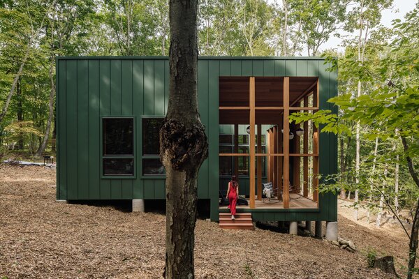 A Metal-Clad Cabin Hovers Above the Forest Floor in Connecticut