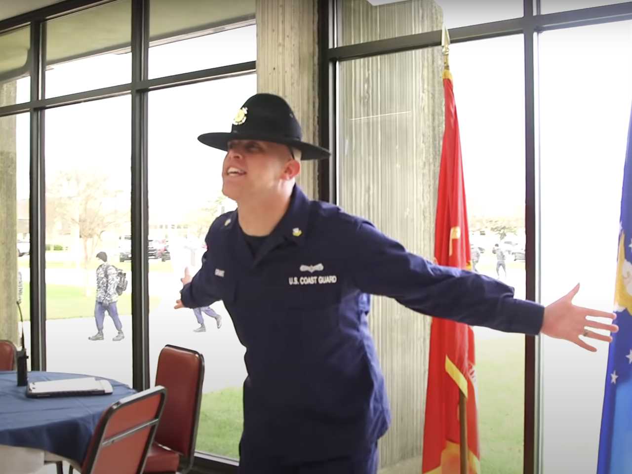 A Coast Guard recruit is yelled at during lunch.