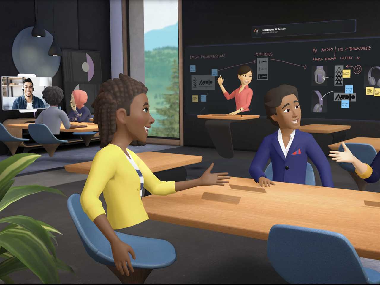 Avatars working and talking in an office in virtual reality