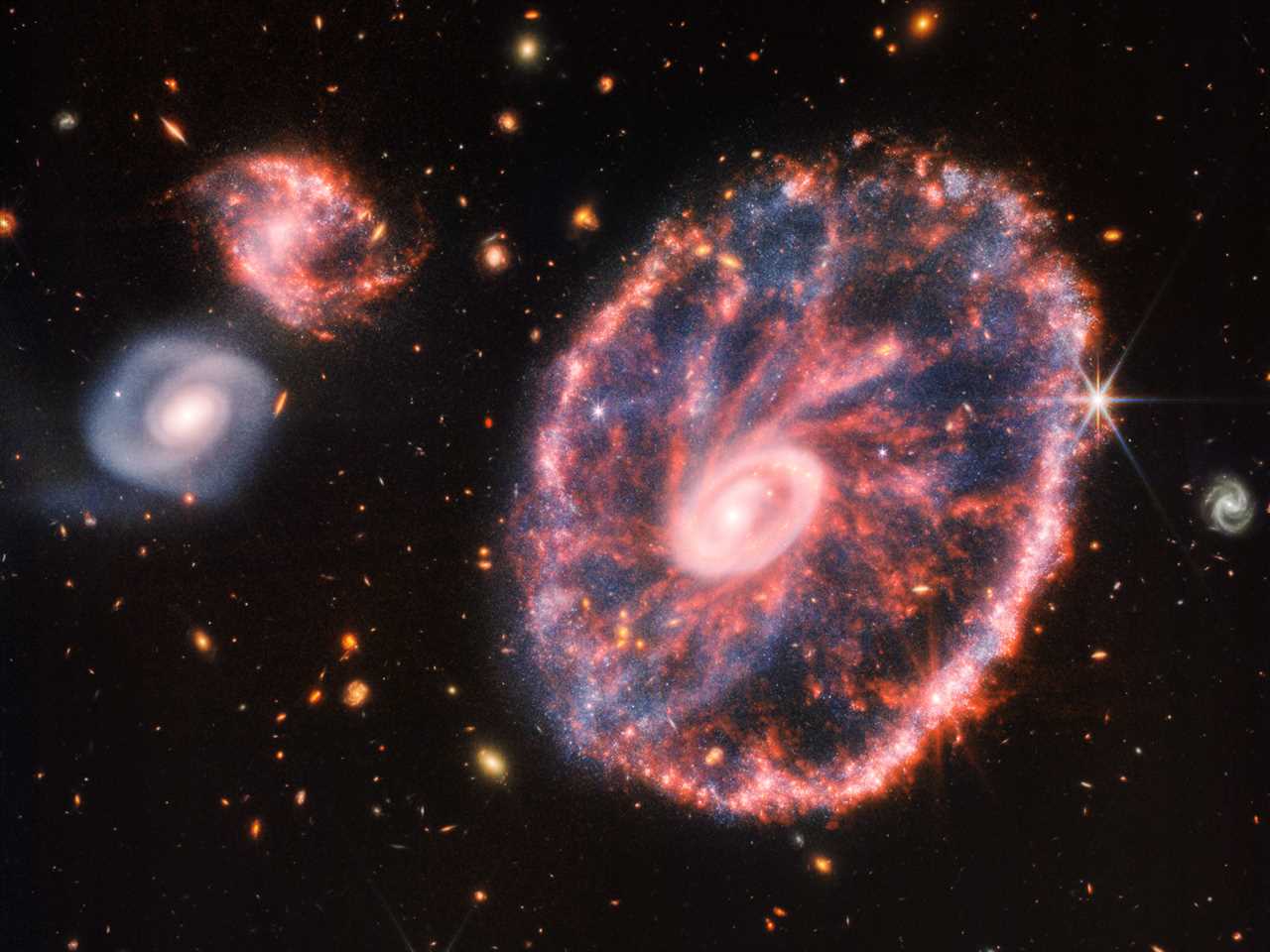 The James Webb Space Telescope captured a snapshot of the Cartwheel Galaxy, which is around 500 million light years from Earth.