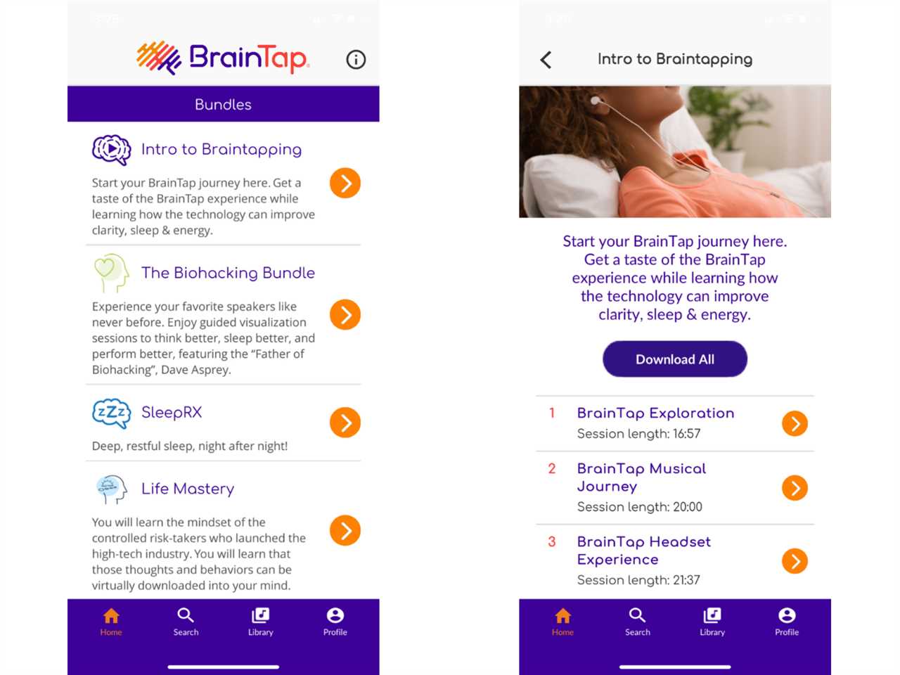 BrainTap app screenshot.