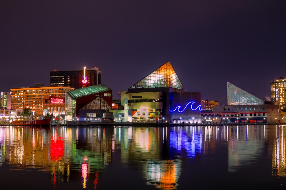 view of baltimore at night from one of the baltimore suburbs