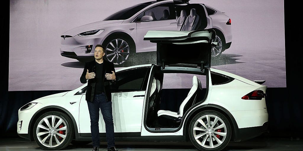 Elon Musk in front of a Tesla