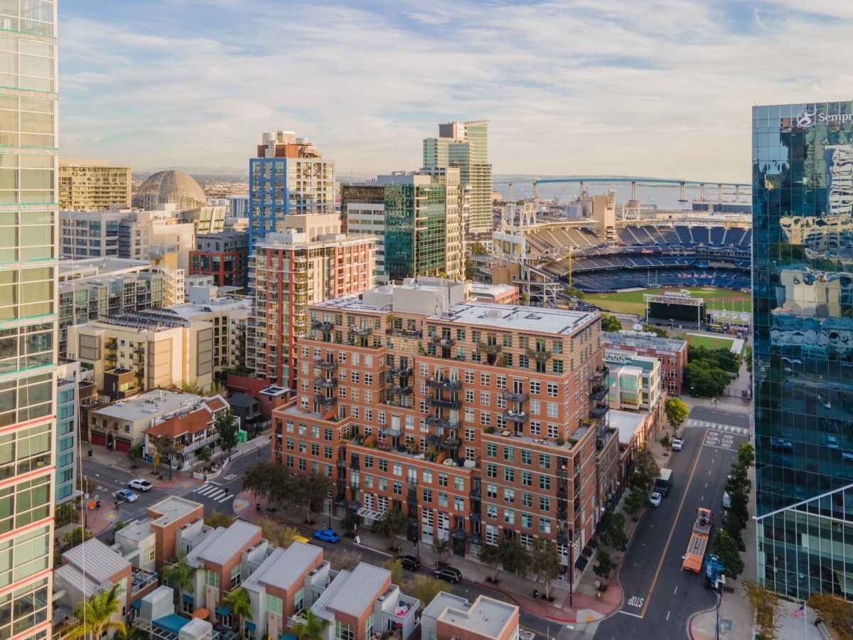 view of petco park and the san diego bay