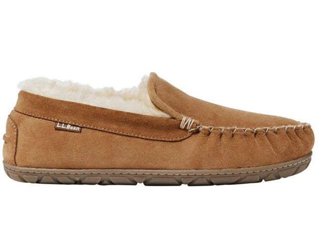 The brown suede and fur-lined Wicked Good Moccasin from L.L. Bean.