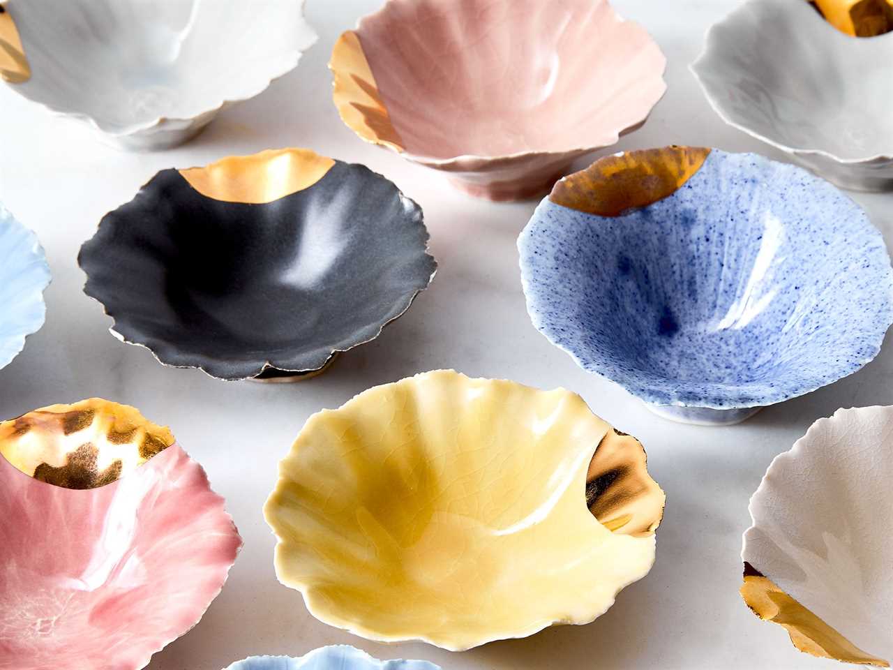 Fisheye Ceramics Gold-Dipped Pinch Bowls in an assortment of colors from food52.