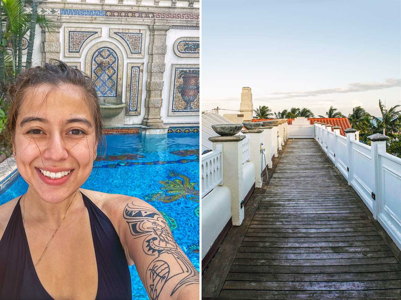 The author has the pool and the rooftop deck to herself at the Versace Mansion.