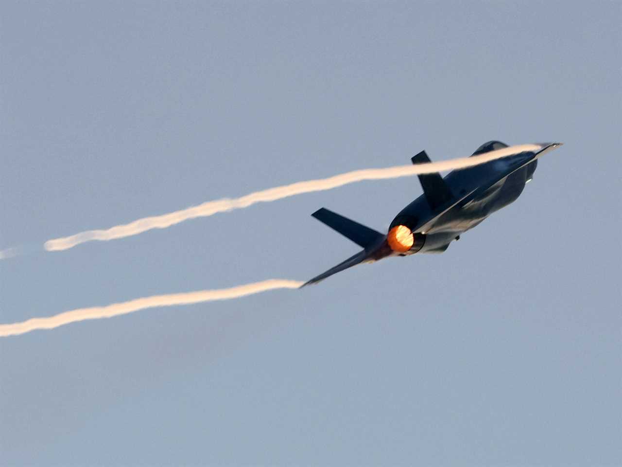 An Israeli Air Force F-35 Lightning II fighter jet performs during a graduation ceremony of Israeli Air Force pilots, at the Hatzerim base in the Negev desert, near the southern city of Beer Sheva, on December 28, 2022.