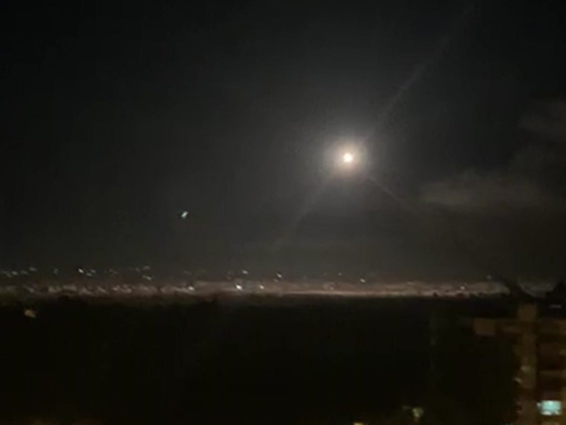 An image grab from November 20, 2019 reportedly shows Syrian air defense batteries responding to Israeli missiles targeting the southern outskirts of Damascus.