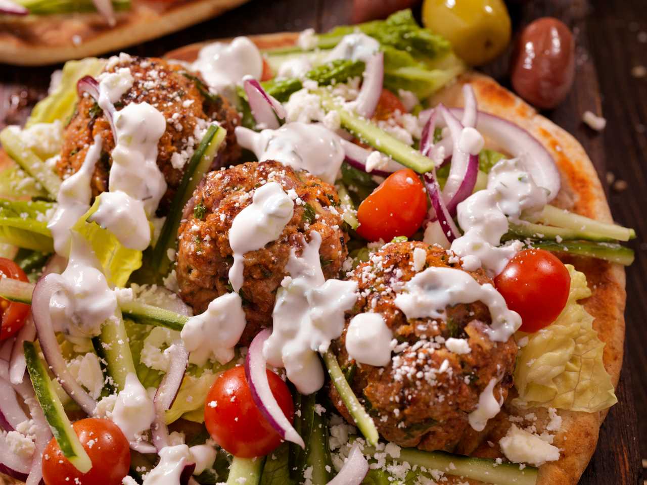 Greek Meatball Souvlaki Wrap on a dish