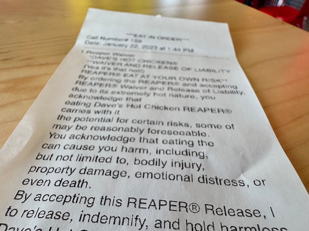 Dave’s Hot Chicken Reaper waiver