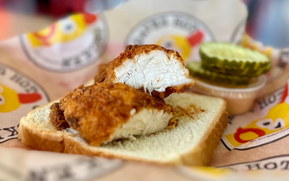 Dave’s Hot Chicken on white bread