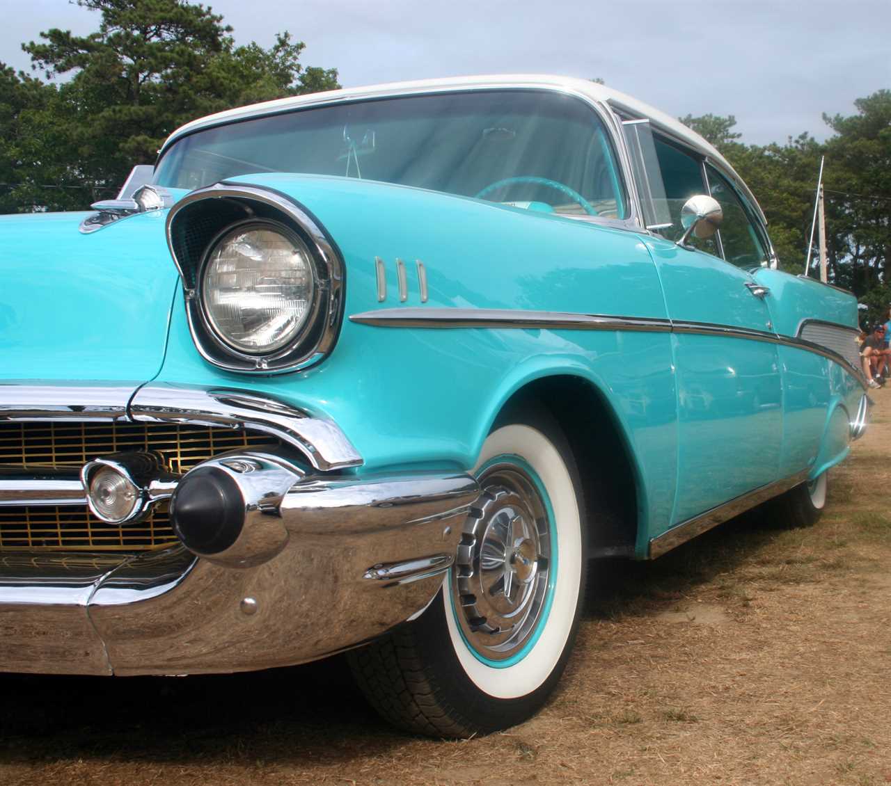 Vintage Ford car in light blue