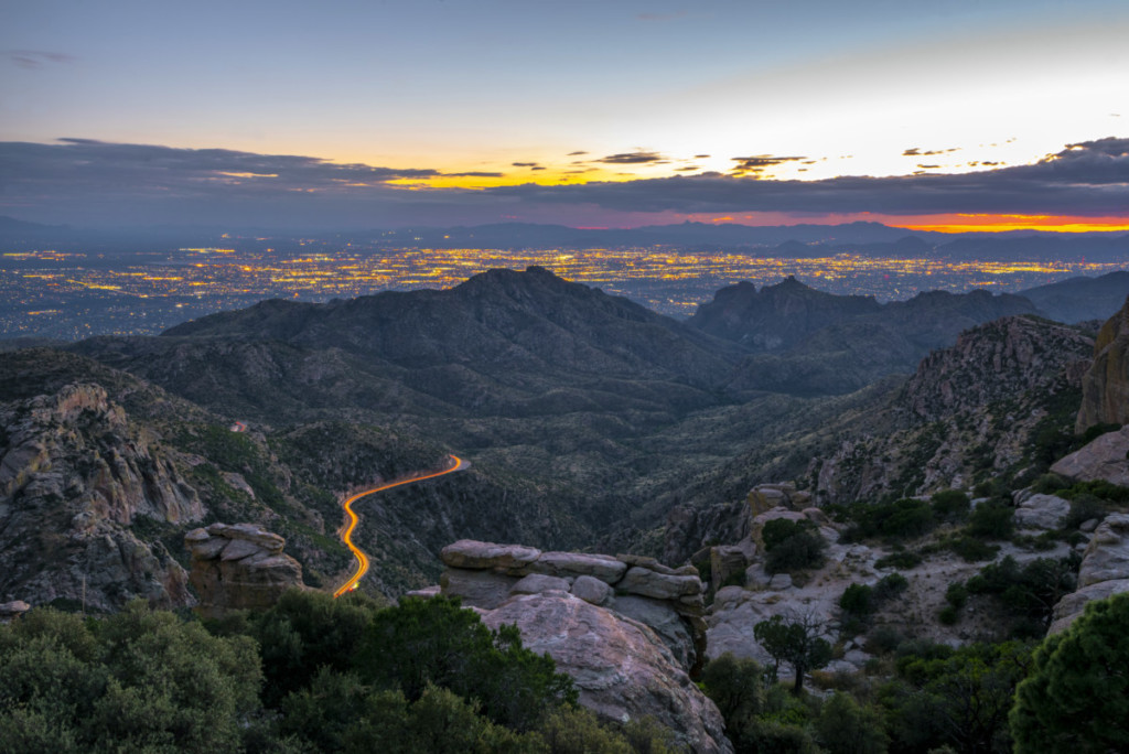 Sunset view of Tucson Arizona looking from Mt Lemmon