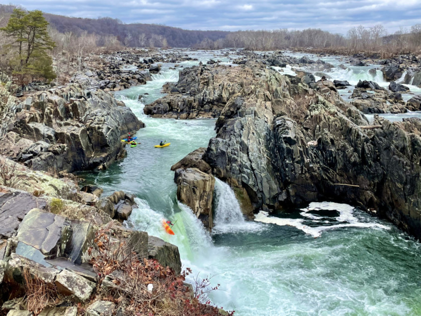 Kayaking Down Great falls National Park Waterfall