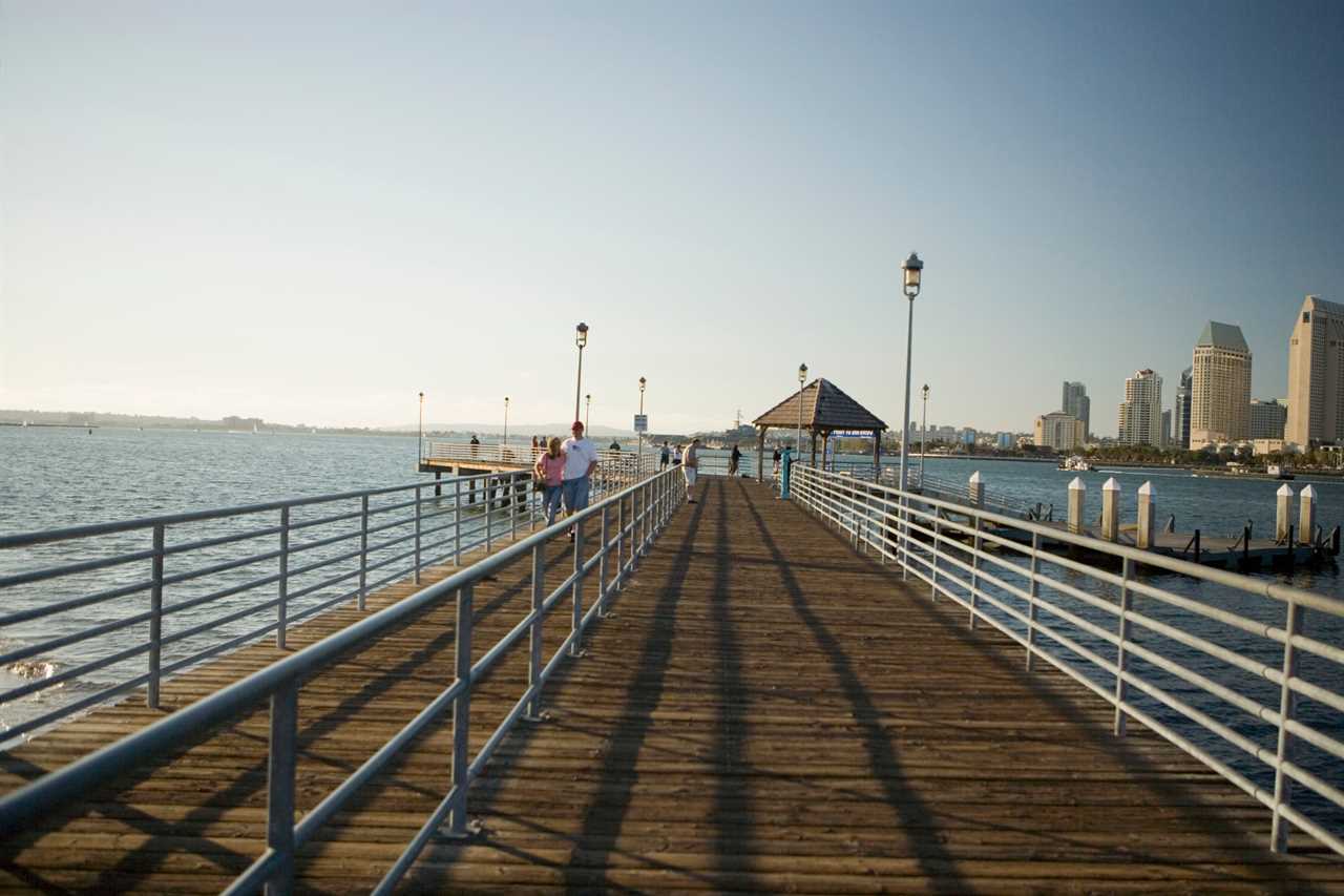 People walking on a pier in the San Diego bay area